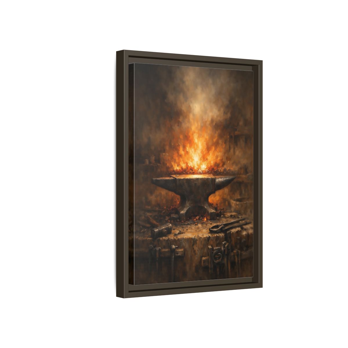 Side Mockup 5. Vintage Anvil Fiery Anvil Forge shown as stretched canvas wall art
