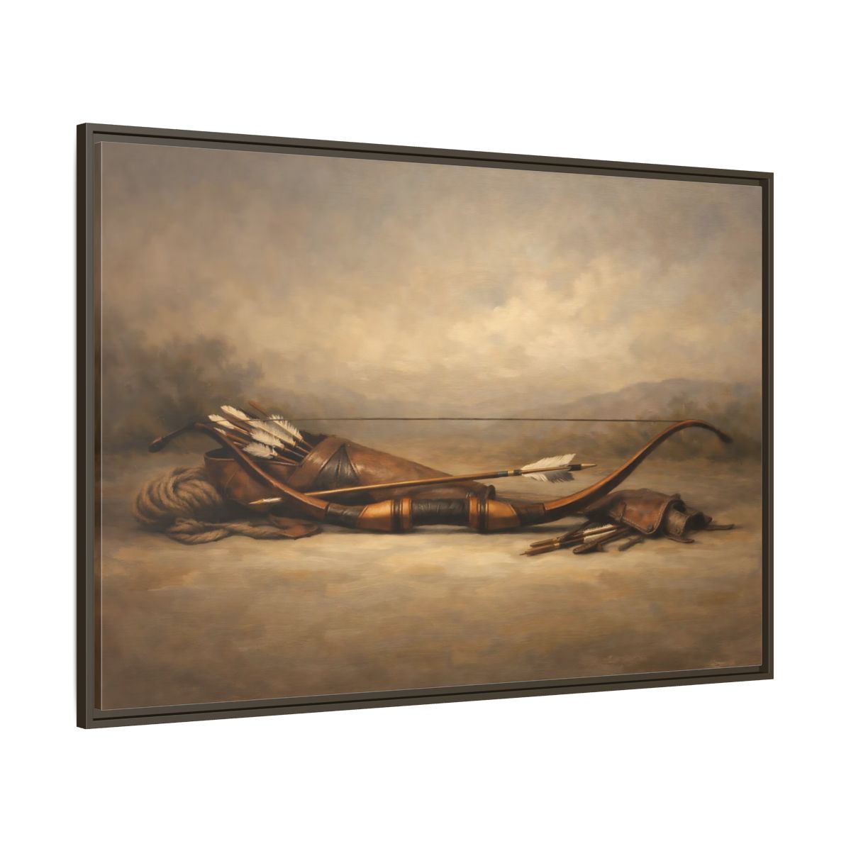 Main Mockup. Vintage Archery Gear Brown Archery Gear shown as stretched canvas wall art