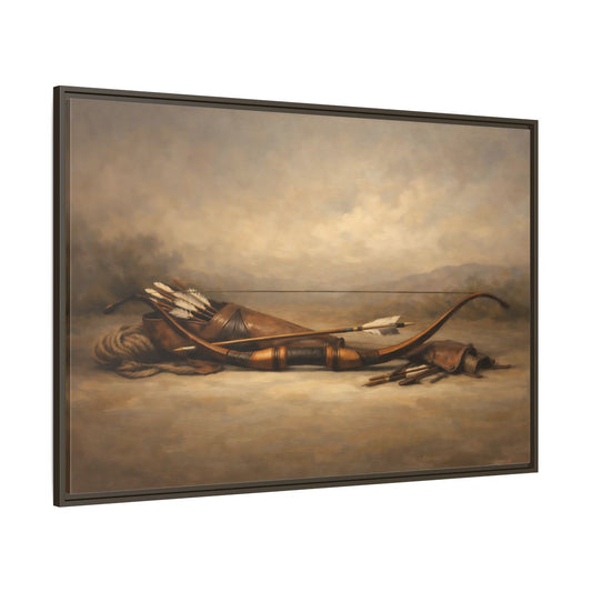 Main Mockup. Vintage Archery Gear Brown Archery Gear shown as stretched canvas wall art