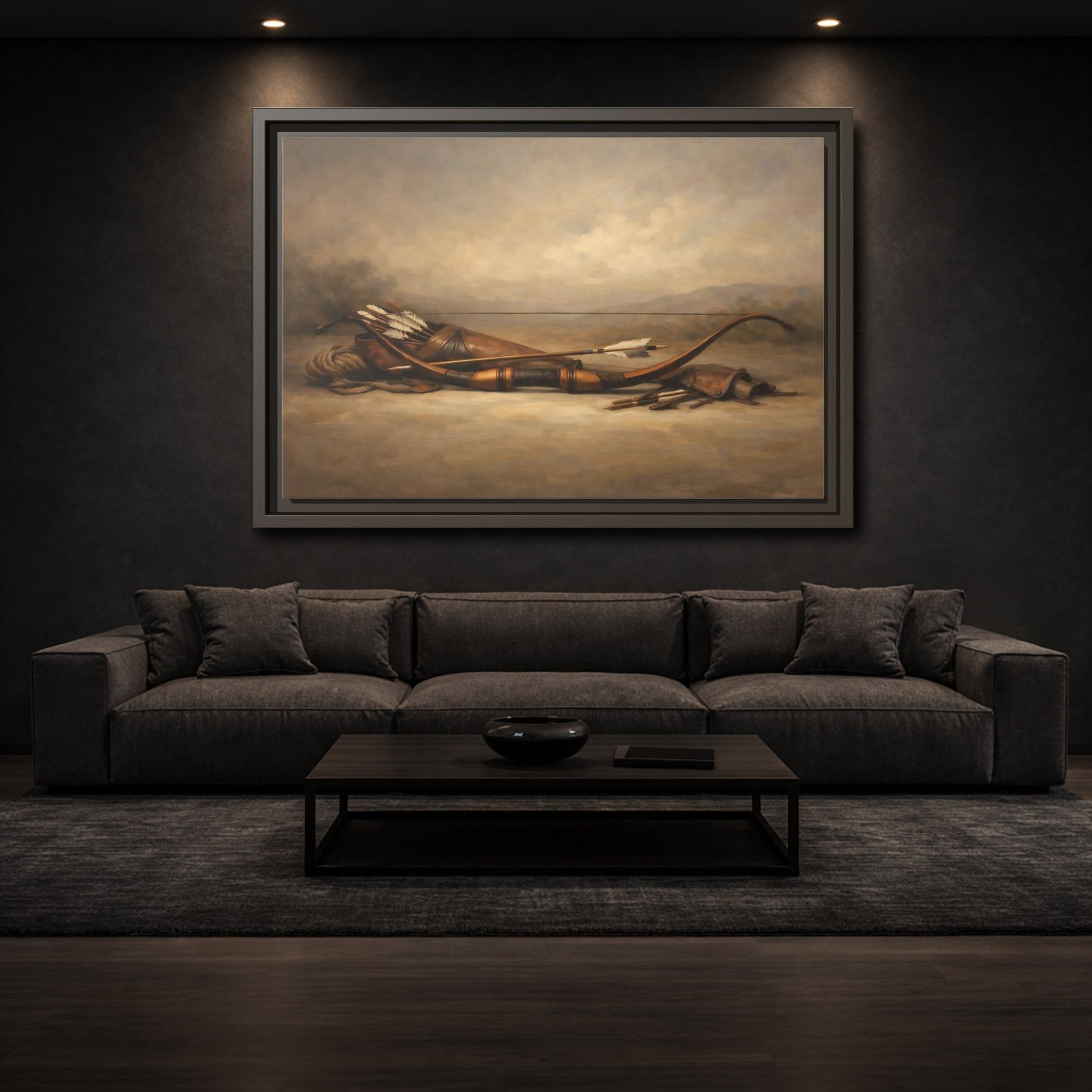 Mockup 2. Vintage Archery Gear Brown Archery Gear shown as stretched canvas wall art