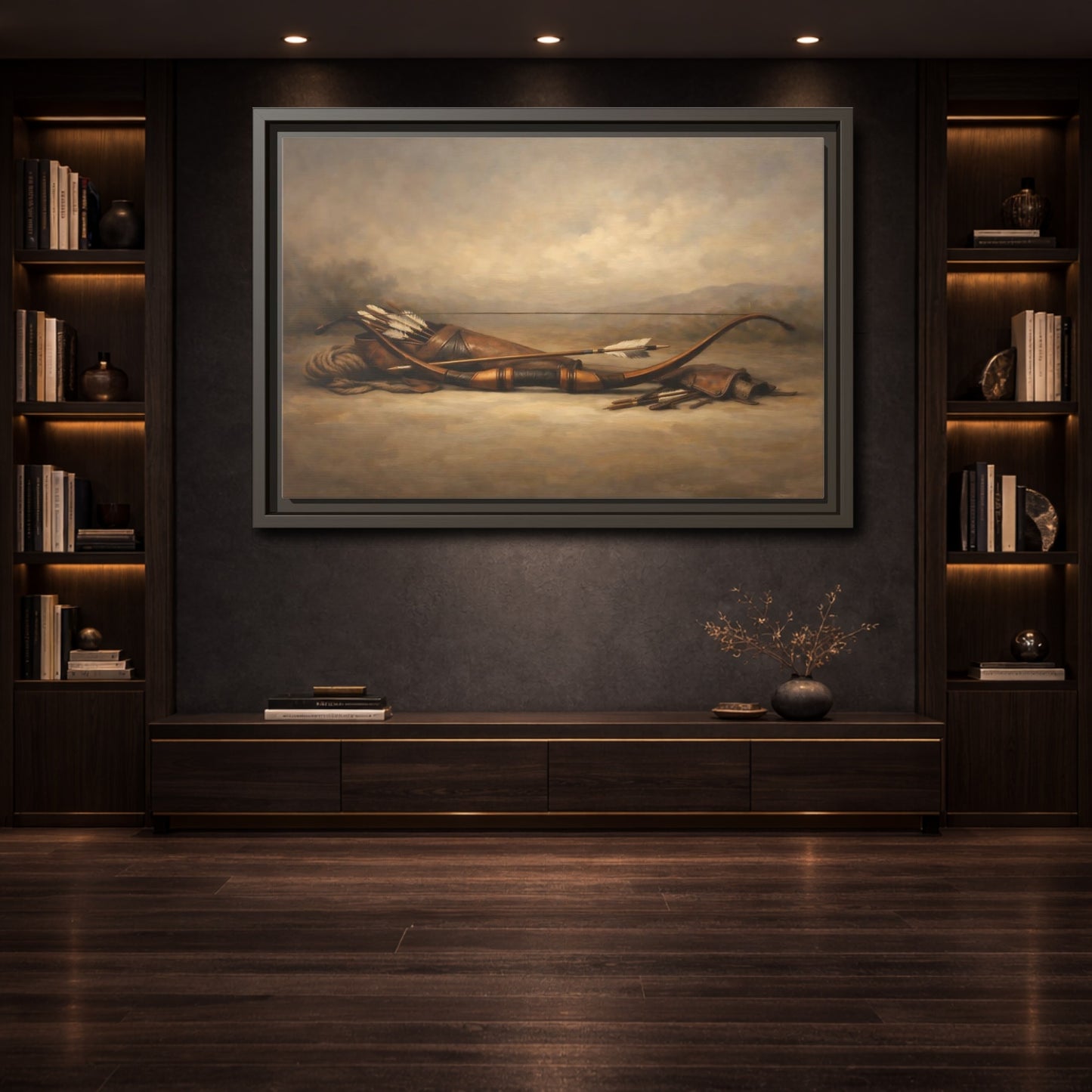 Mockup 3. Vintage Archery Gear Brown Archery Gear shown as stretched canvas wall art