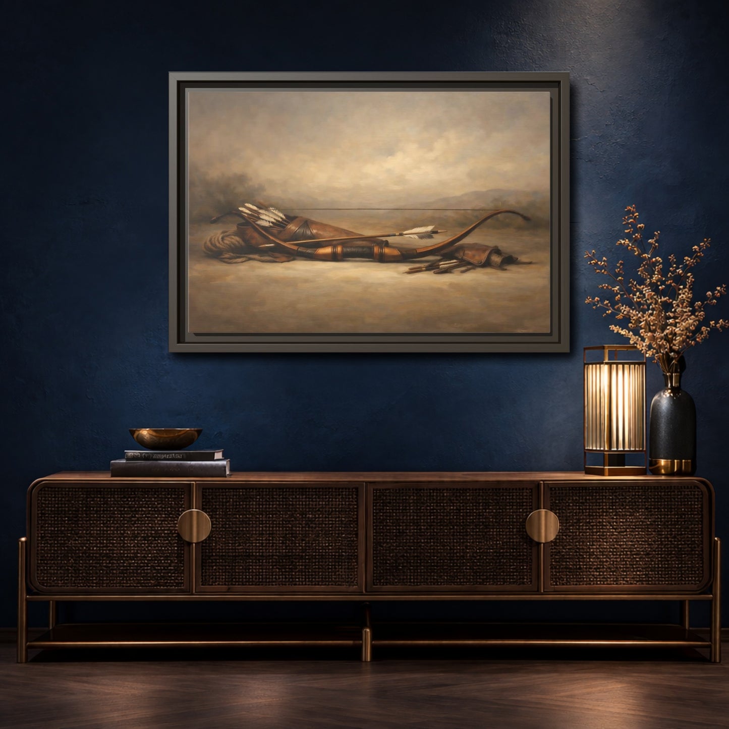 Mockup 4. Vintage Archery Gear Brown Archery Gear shown as stretched canvas wall art