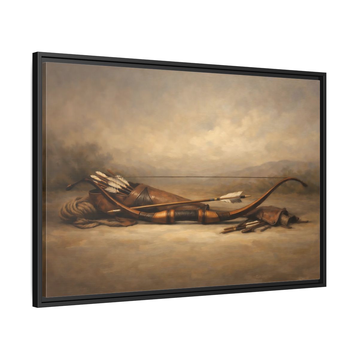 Side Mockup 13. Vintage Archery Gear Brown Archery Gear shown as stretched canvas wall art