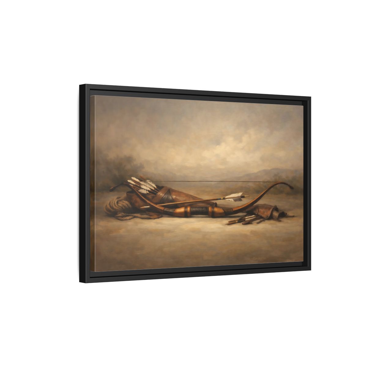 Side Mockup 3. Vintage Archery Gear Brown Archery Gear shown as stretched canvas wall art