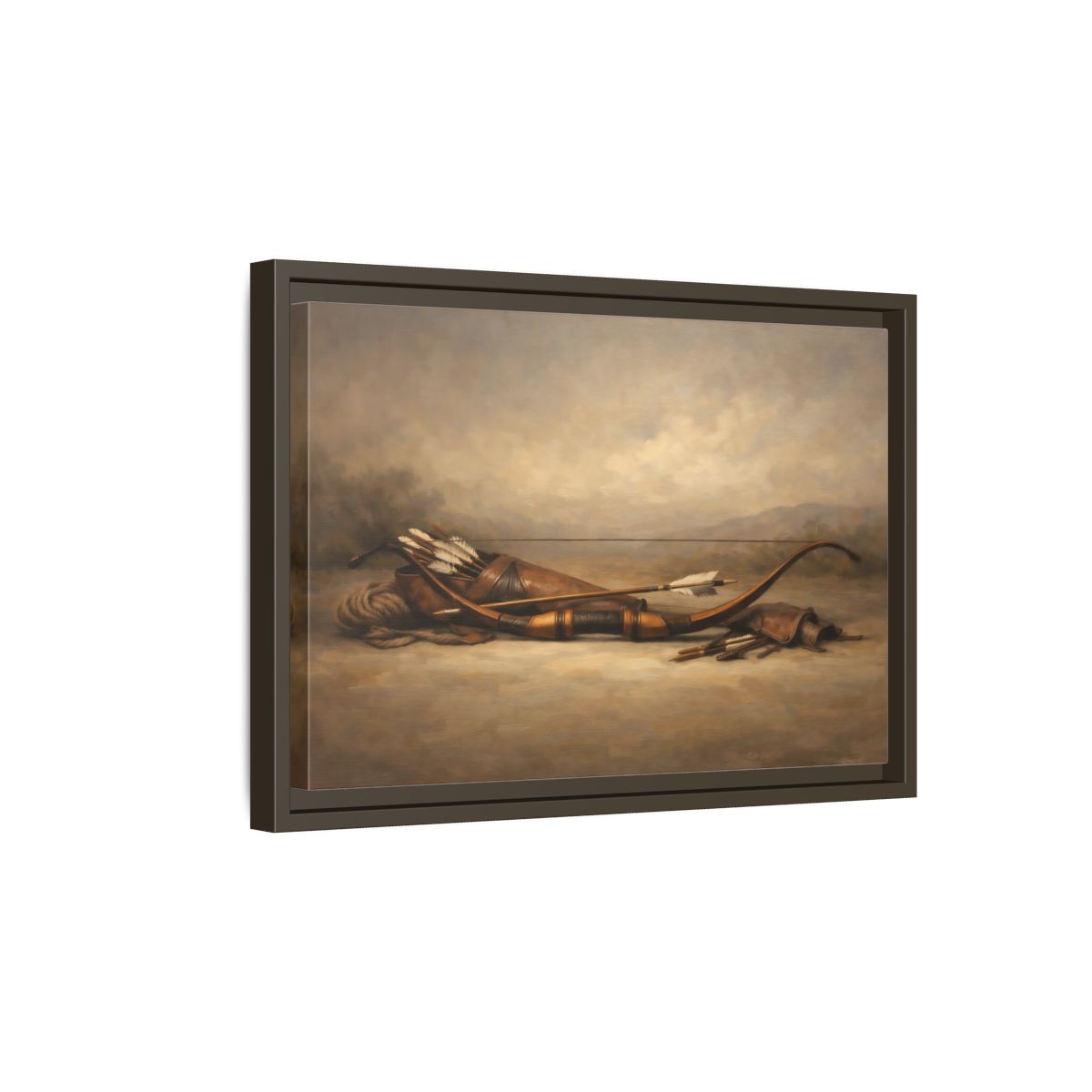 Side Mockup 5. Vintage Archery Gear Brown Archery Gear shown as stretched canvas wall art