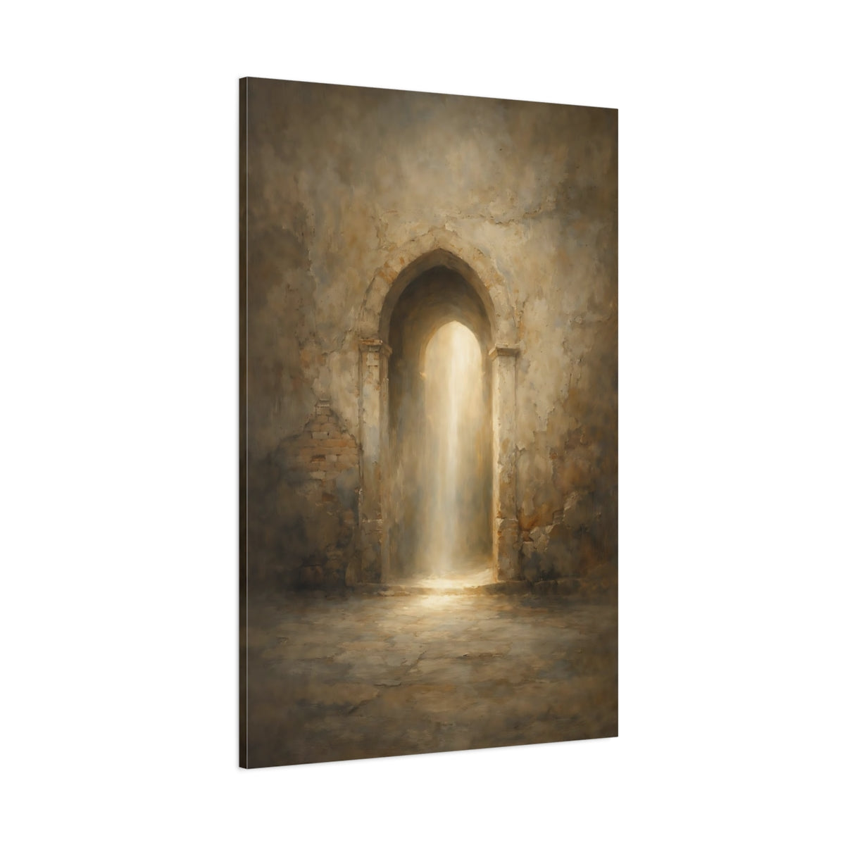 Main Mockup. Vintage Archway Brown And Gold shown as stretched canvas wall art