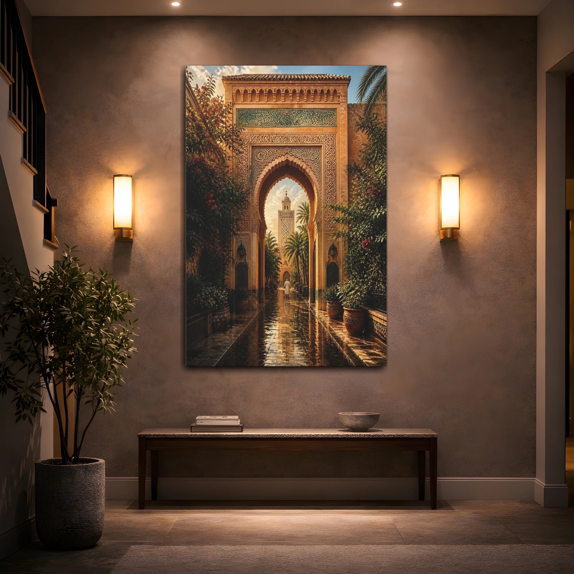 Mockup 2. Vintage Archway Warm Ornate Archway shown as stretched canvas wall art