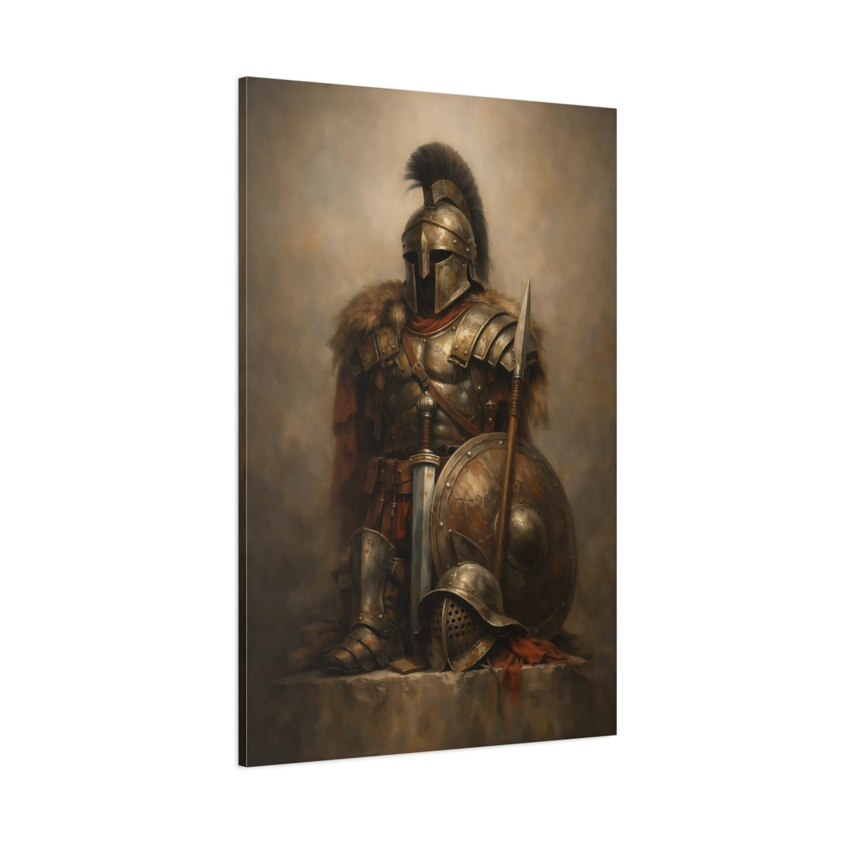 Main Mockup. Vintage Armored Warrior Bronze Warrior shown as stretched canvas wall art