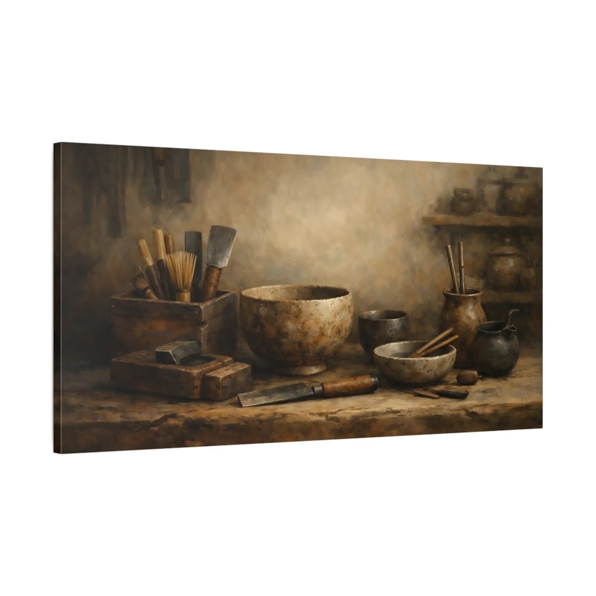 Vintage Artisan Tools Rustic Brown - Canvas Wall Art Print - YesArtYes