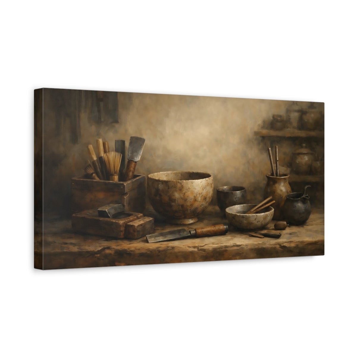 Vintage Artisan Tools Rustic Brown - Canvas Wall Art Print - YesArtYes