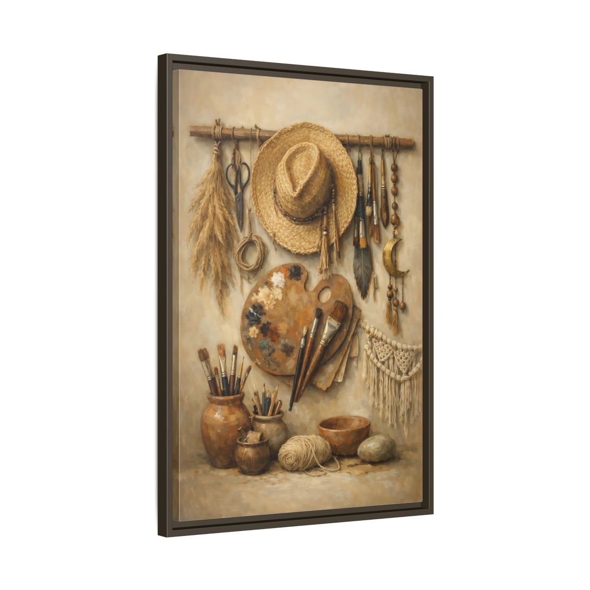 Vintage Artist Tools Earthy - Framed Canvas Wall Art Print - YesArtYes