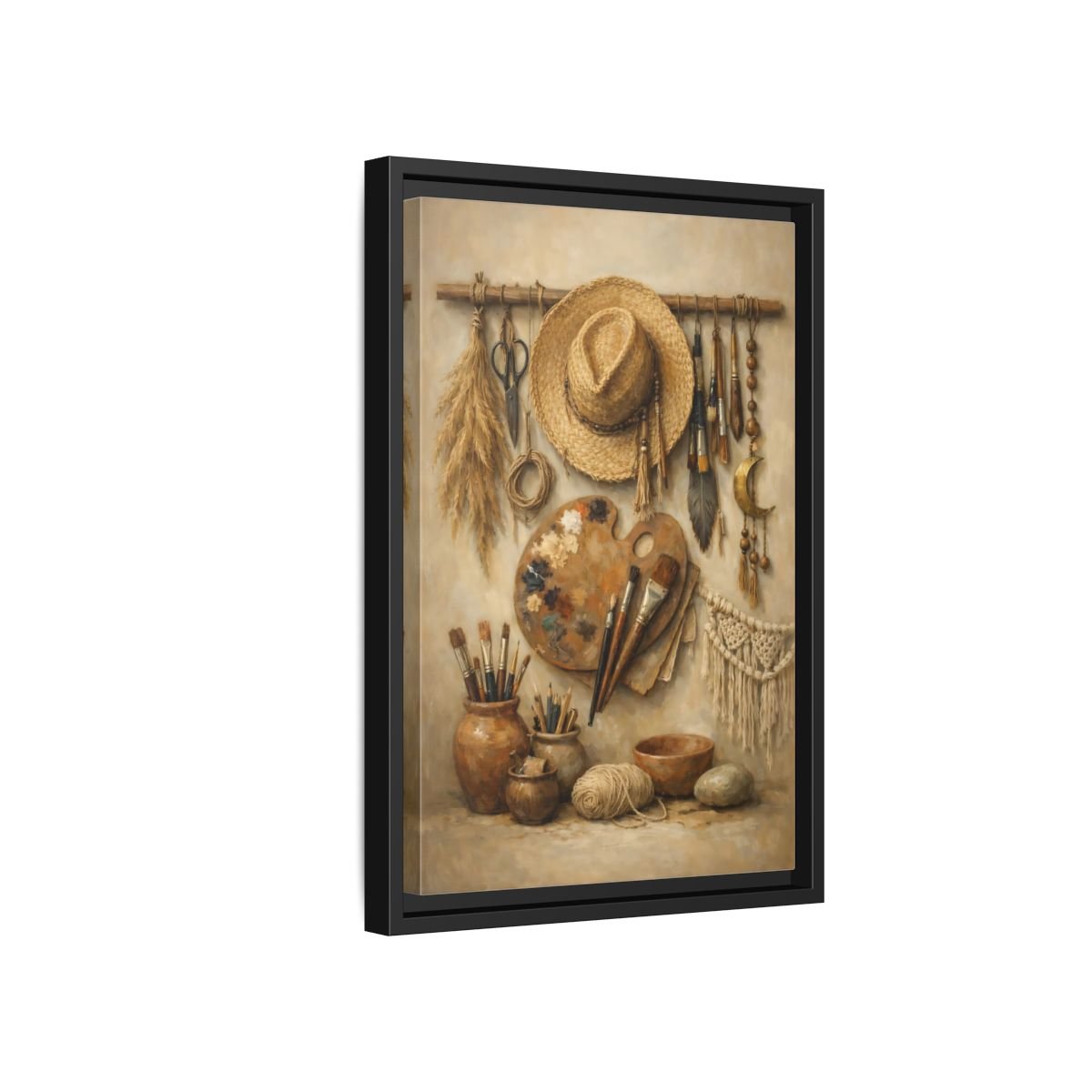 Vintage Artist Tools Earthy - Framed Canvas Wall Art Print - YesArtYes