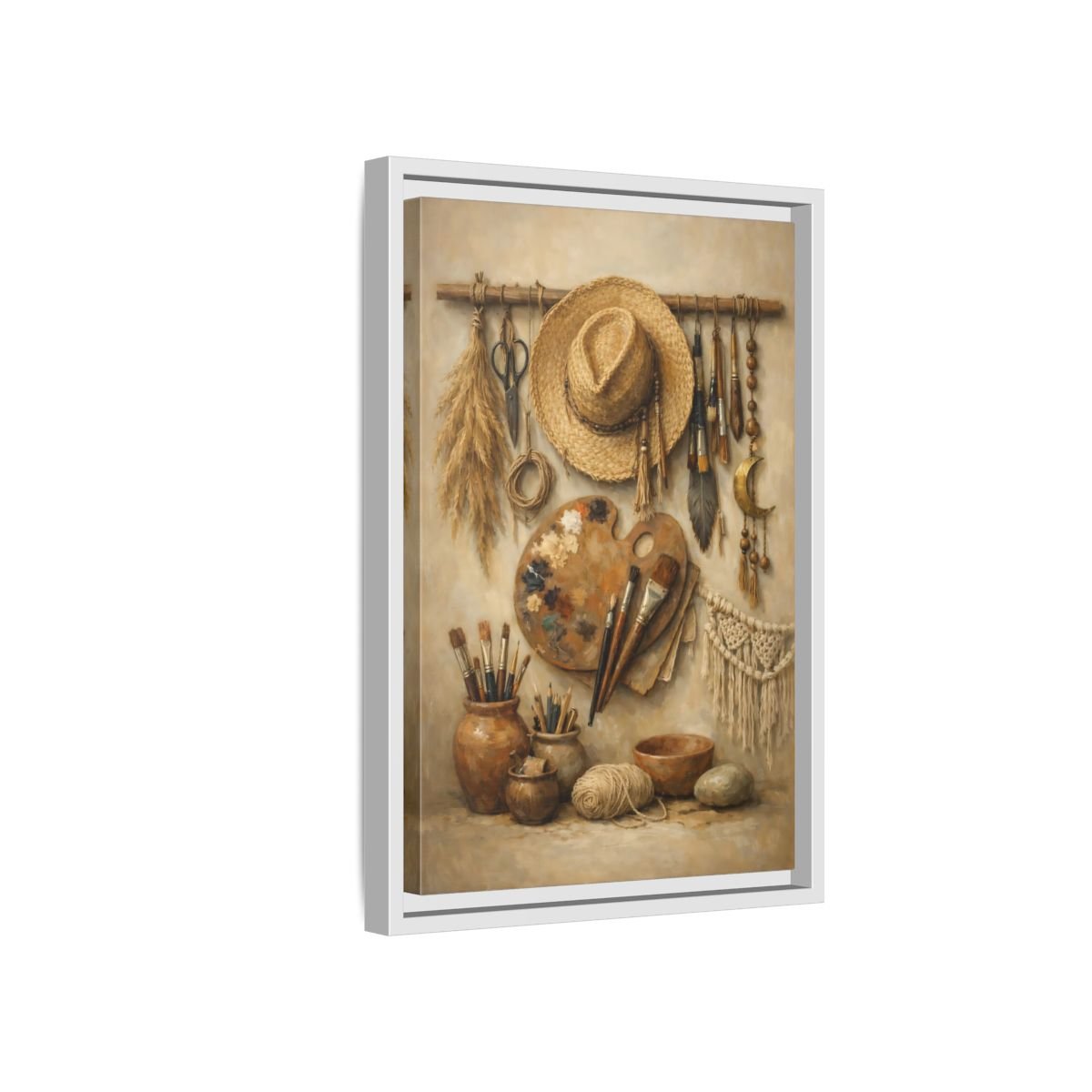 Vintage Artist Tools Earthy - Framed Canvas Wall Art Print - YesArtYes