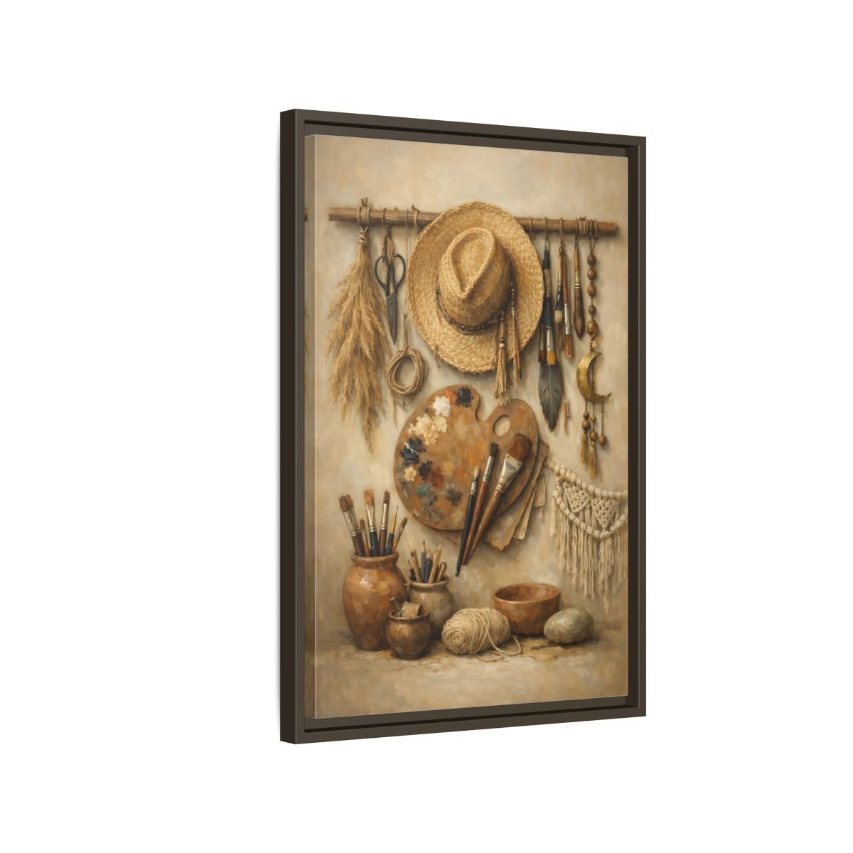 Vintage Artist Tools Earthy - Framed Canvas Wall Art Print - YesArtYes