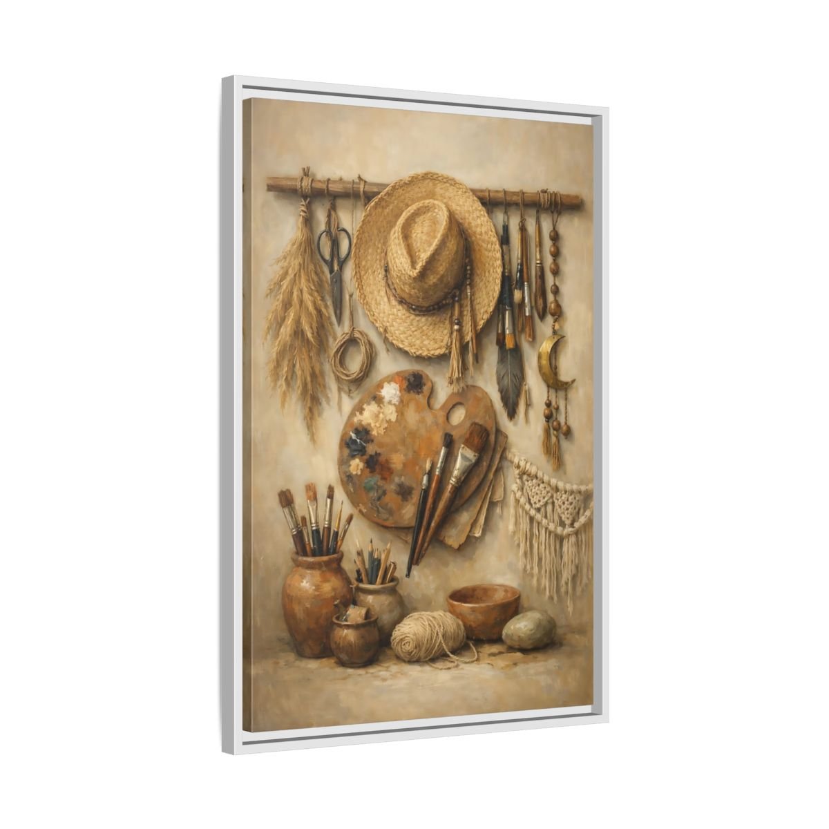 Vintage Artist Tools Earthy - Framed Canvas Wall Art Print - YesArtYes