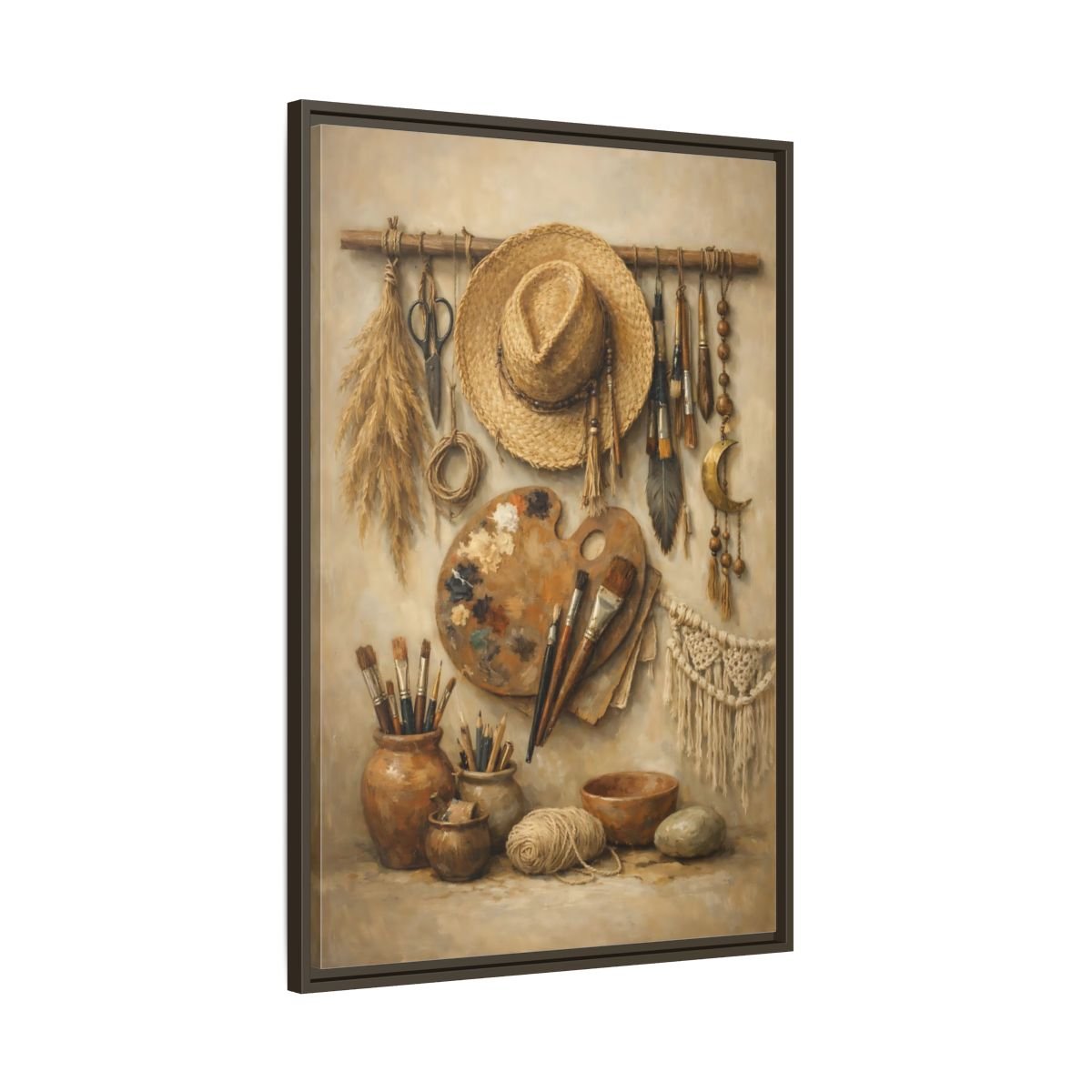 Vintage Artist Tools Earthy - Framed Canvas Wall Art Print - YesArtYes
