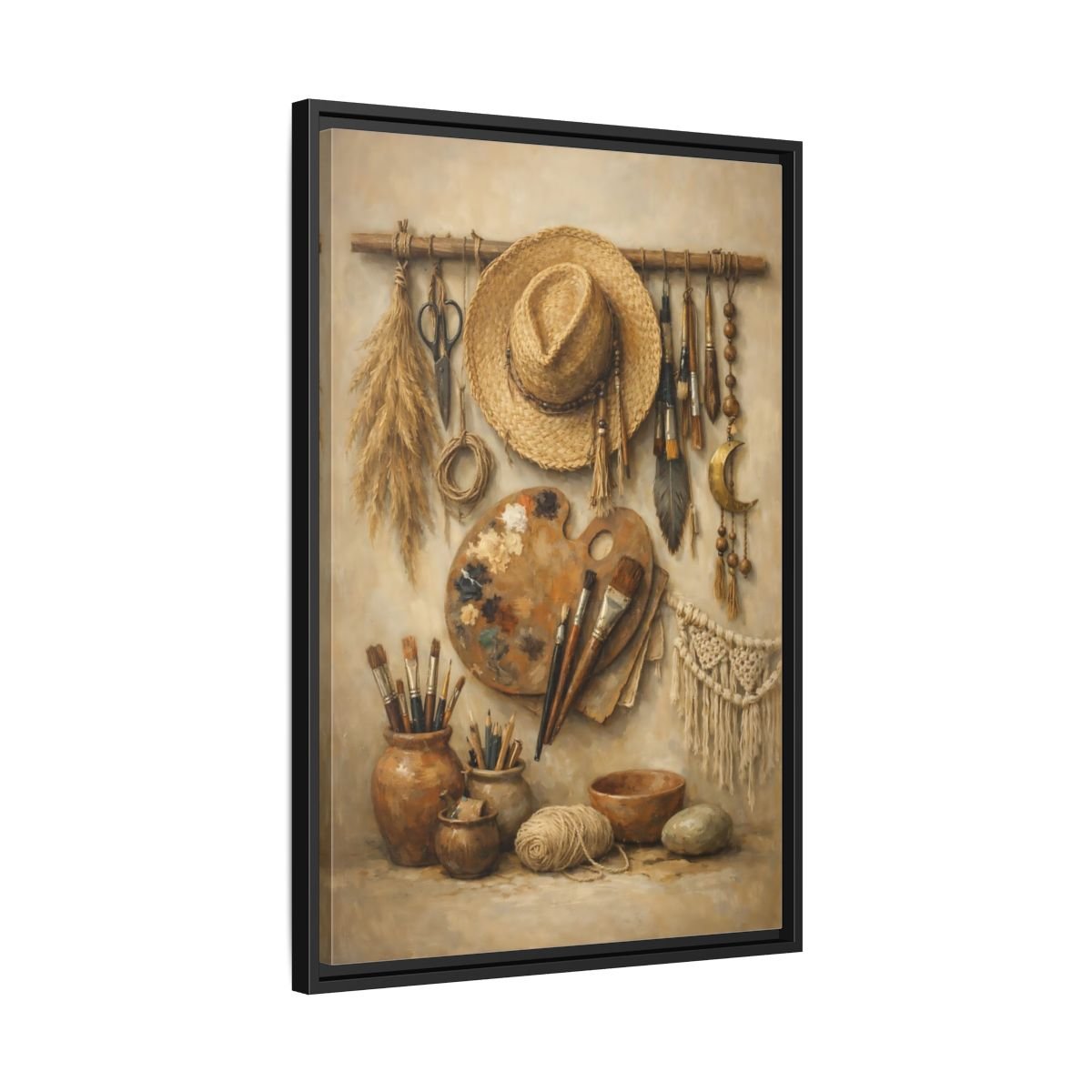 Vintage Artist Tools Earthy - Framed Canvas Wall Art Print - YesArtYes