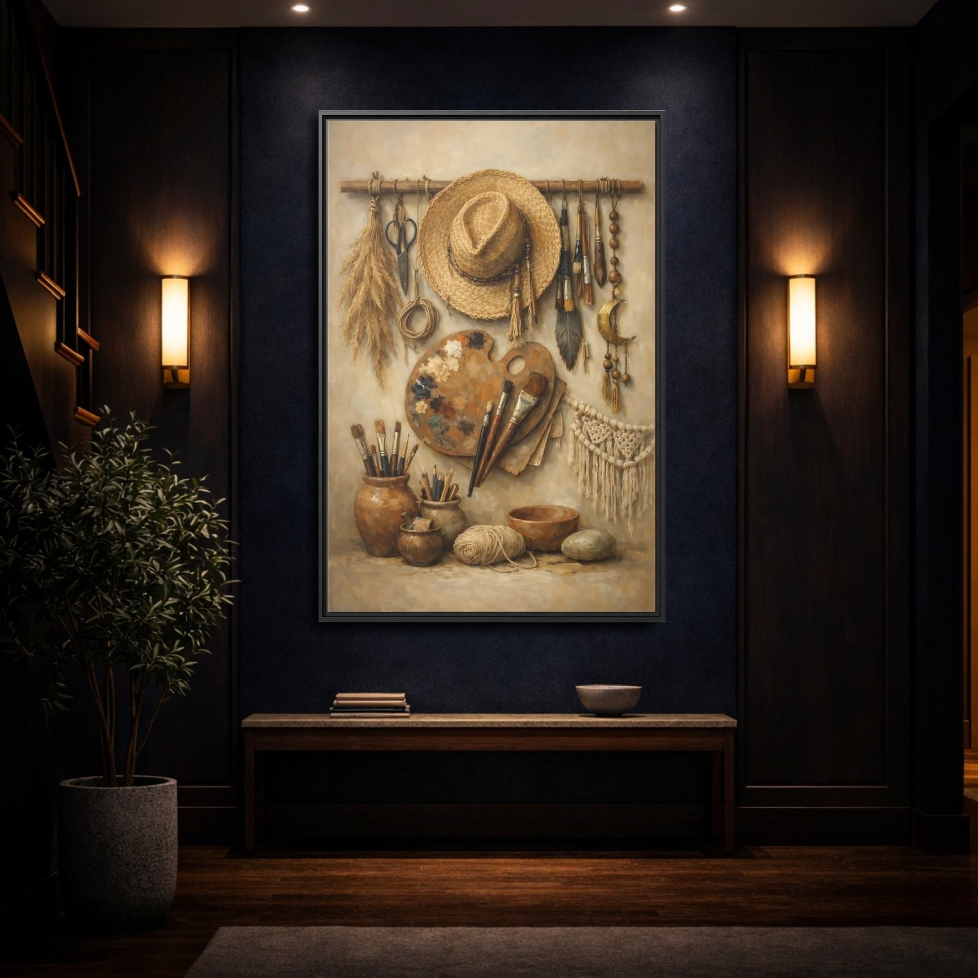 Vintage Artist Tools Earthy - Framed Canvas Wall Art Print - YesArtYes