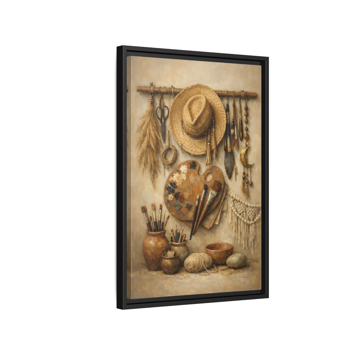 Vintage Artist Tools Earthy - Framed Canvas Wall Art Print - YesArtYes