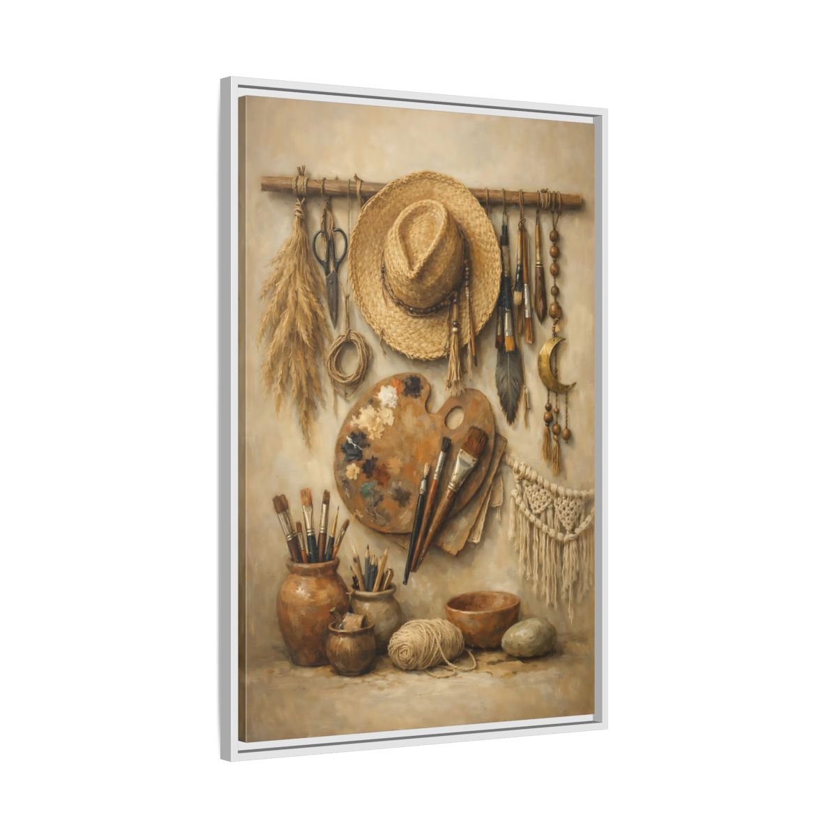 Vintage Artist Tools Earthy - Framed Canvas Wall Art Print - YesArtYes
