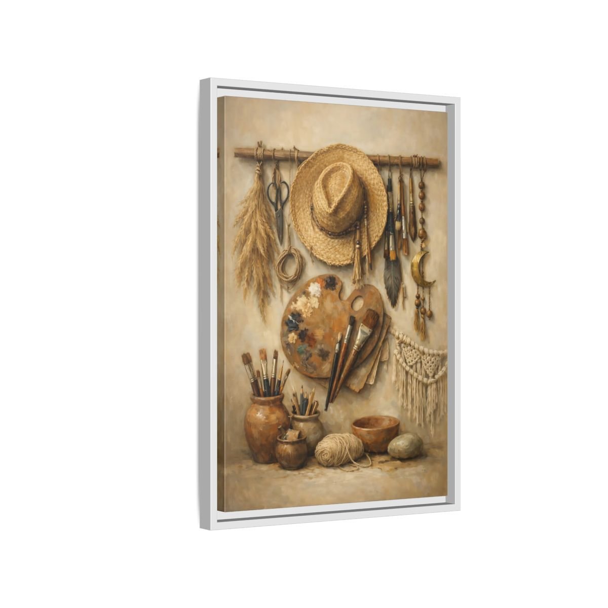 Vintage Artist Tools Earthy - Framed Canvas Wall Art Print - YesArtYes