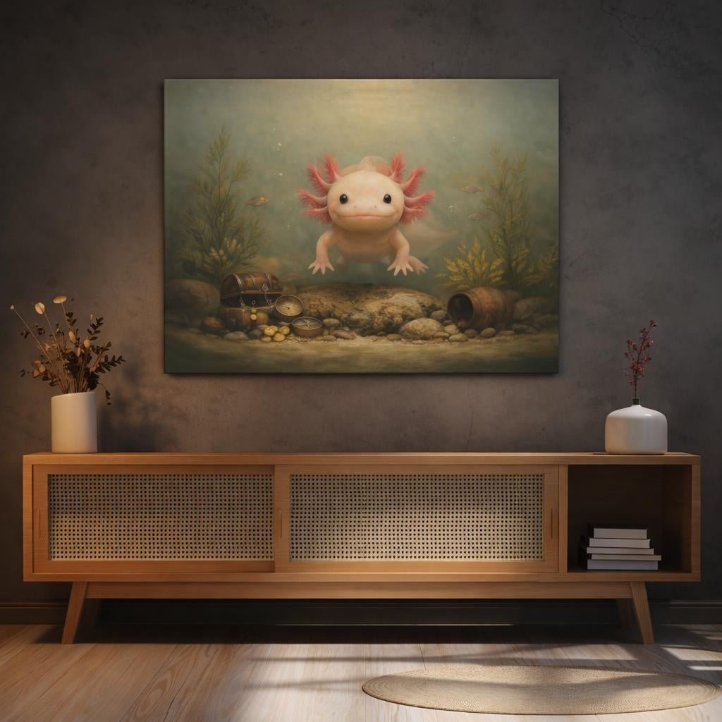 Vintage Axolotl Animals - Canvas Wall Art Print - YesArtYes