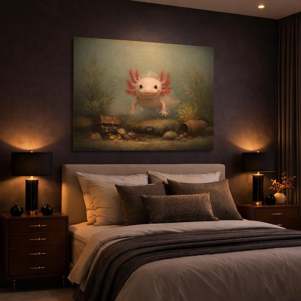 Vintage Axolotl Animals - Canvas Wall Art Print - YesArtYes