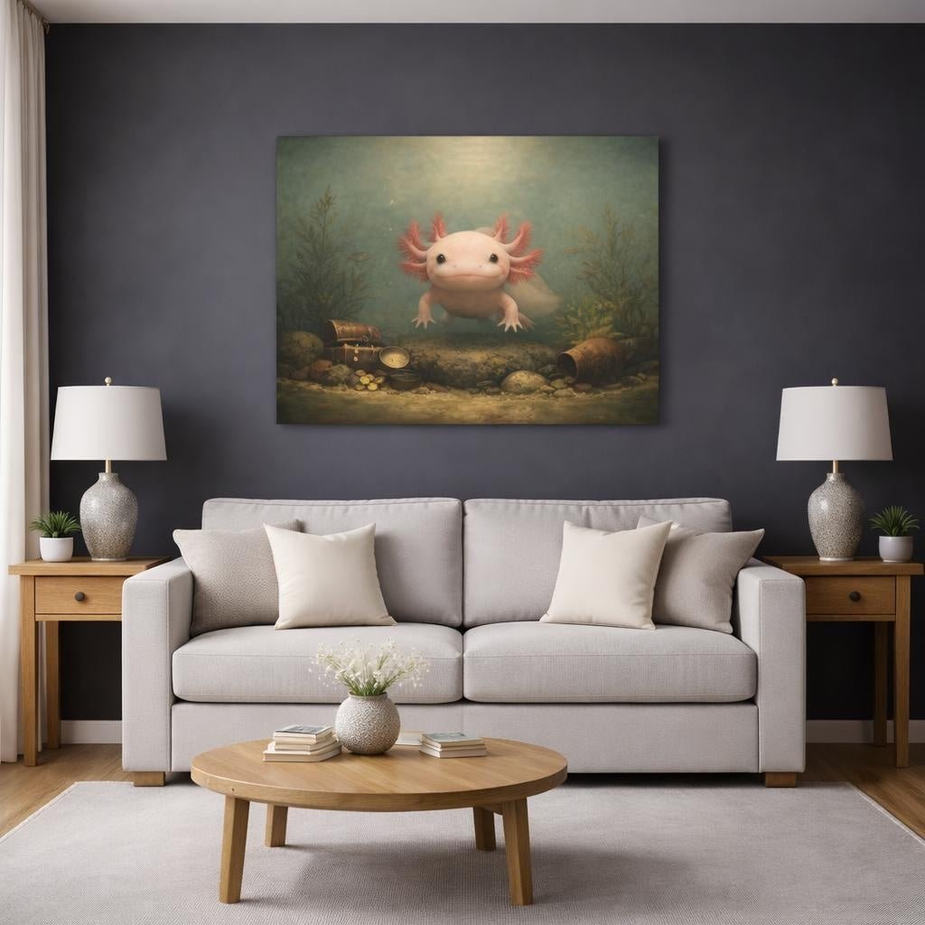 Vintage Axolotl Animals - Canvas Wall Art Print - YesArtYes