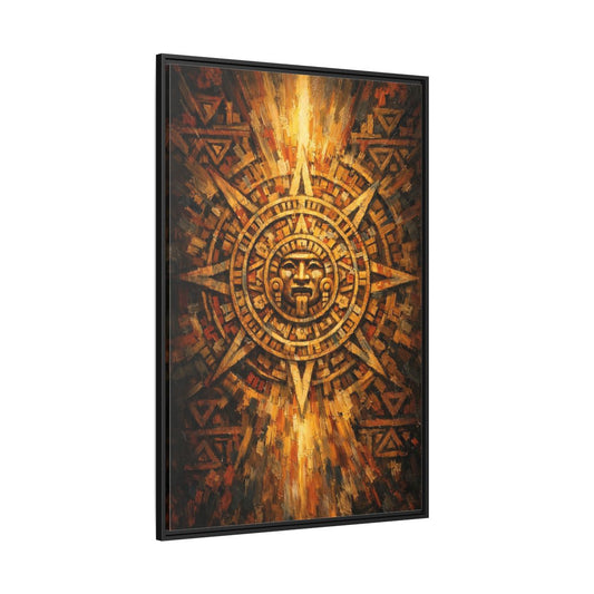Main Mockup. Vintage Aztec Calendar Aztec Calendar Gold shown as stretched canvas wall art