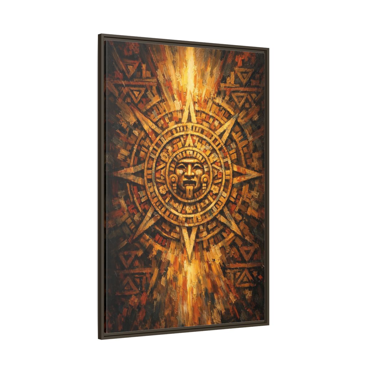Side Mockup 8. Vintage Aztec Calendar Aztec Calendar Gold shown as stretched canvas wall art