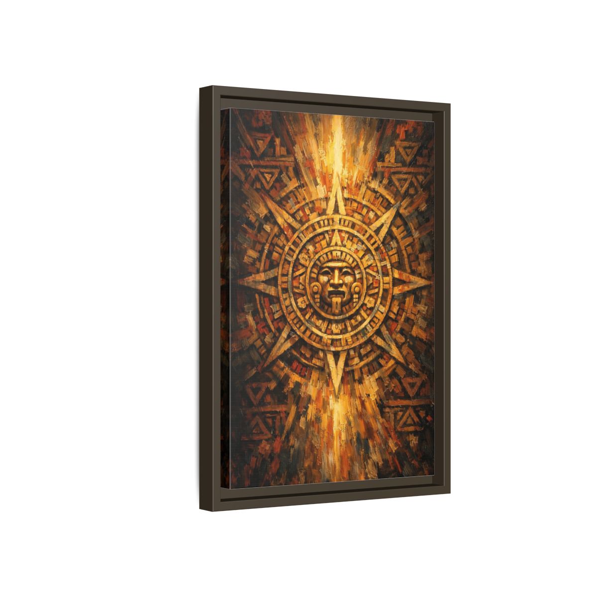 Side Mockup 5. Vintage Aztec Calendar Aztec Calendar Gold shown as stretched canvas wall art