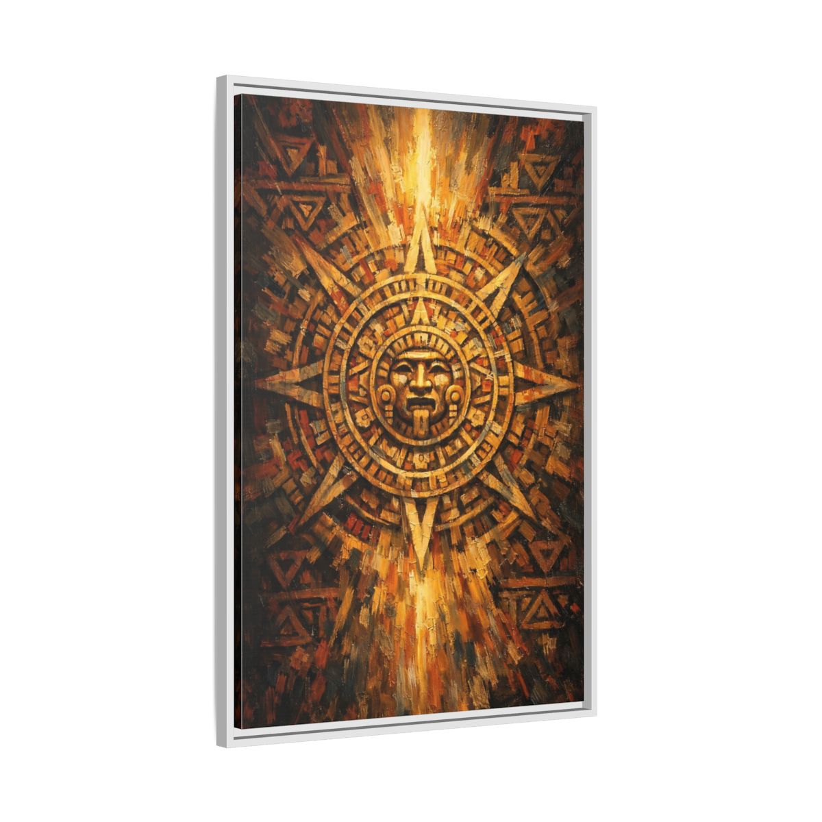 Side Mockup 9. Vintage Aztec Calendar Aztec Calendar Gold shown as stretched canvas wall art