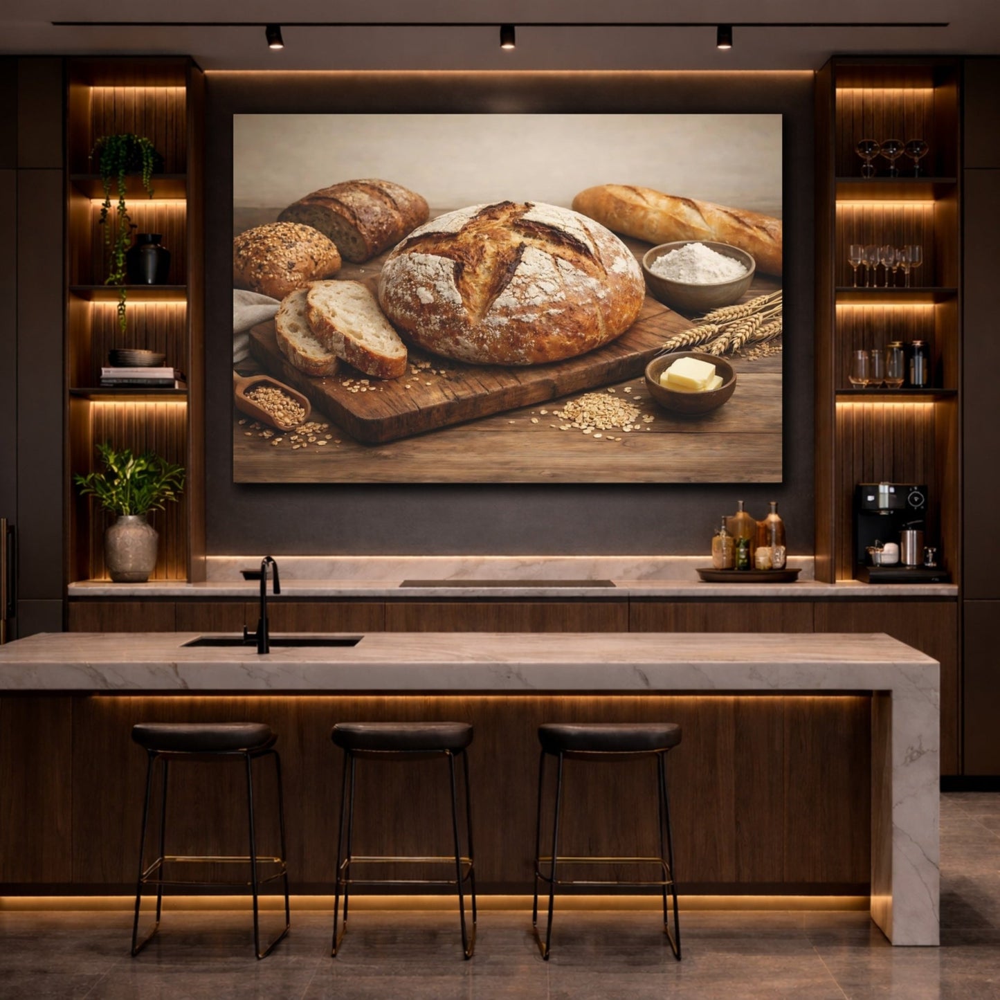 Vintage Baked Goods Rustic Bread - Canvas Wall Art Print - YesArtYes