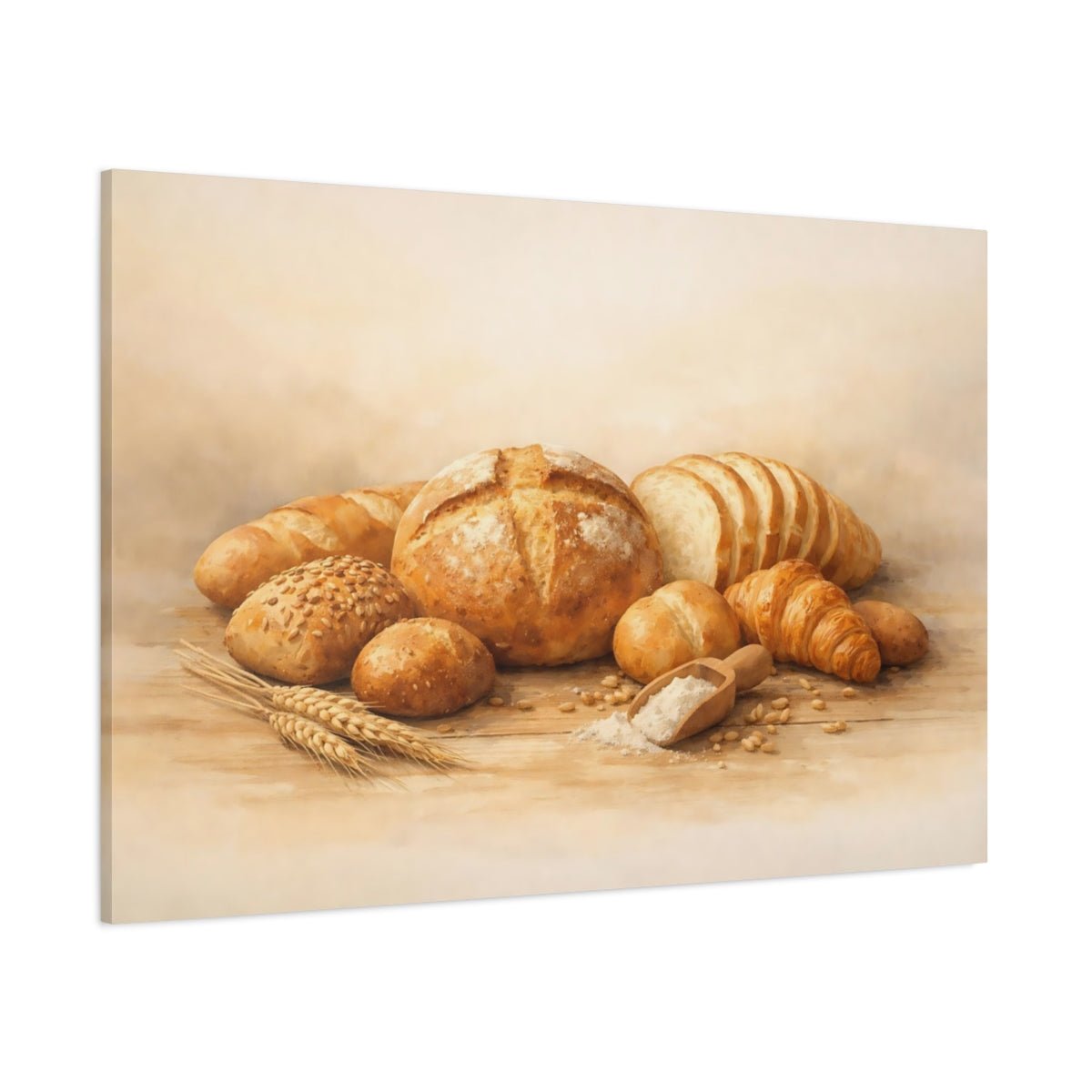 Vintage Baked Goods Rustic Bread - Canvas Wall Art Print - YesArtYes