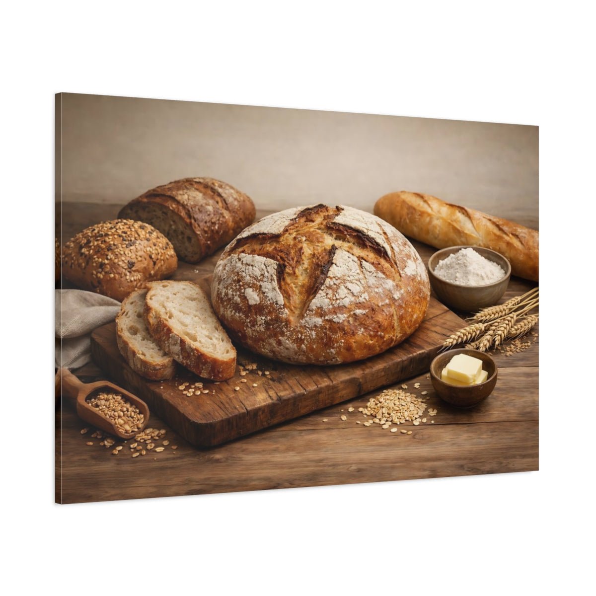 Vintage Baked Goods Rustic Bread - Canvas Wall Art Print - YesArtYes