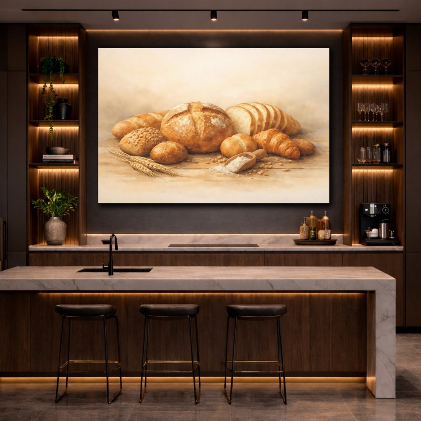 Vintage Baked Goods Rustic Bread - Canvas Wall Art Print - YesArtYes