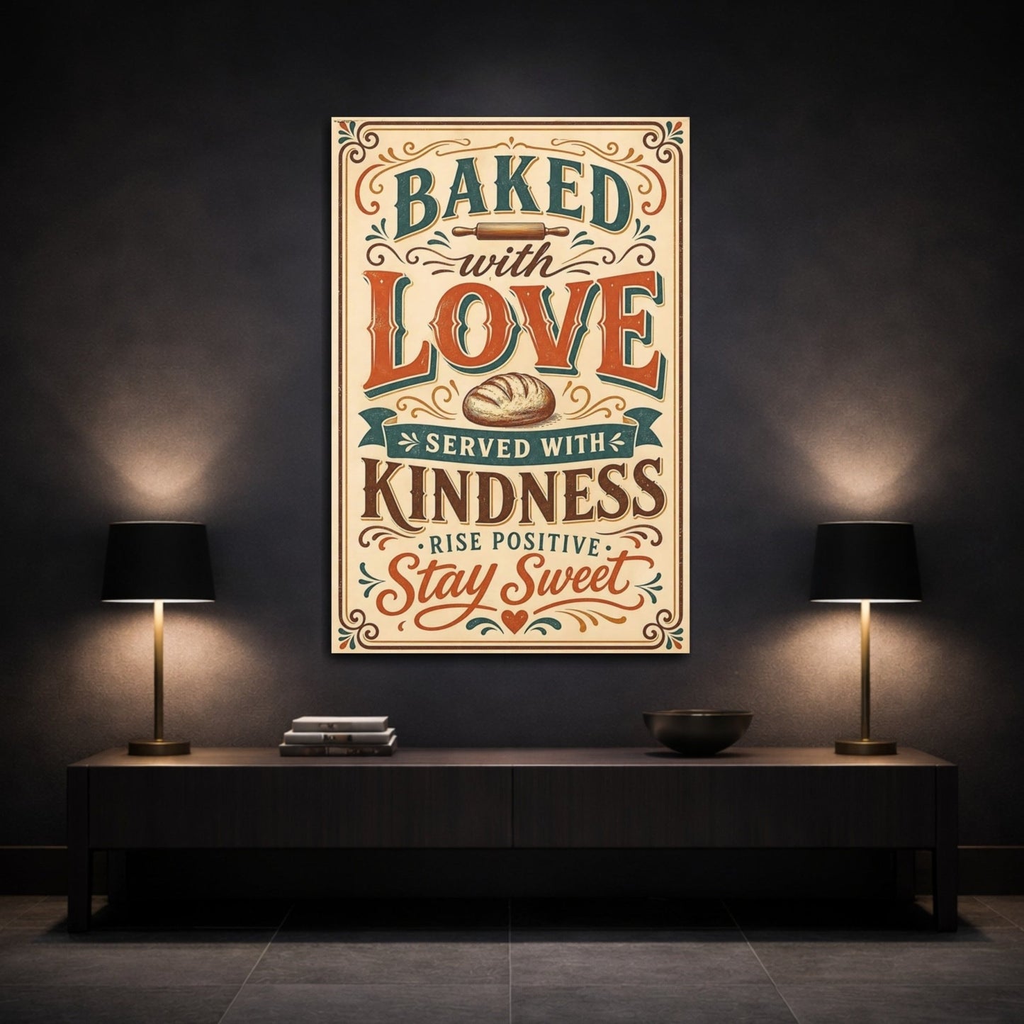 Vintage Baking Quote Brown And Orange Canvas Wall Art Print – Kitchen, Breakfast Nook - YesArtYes
