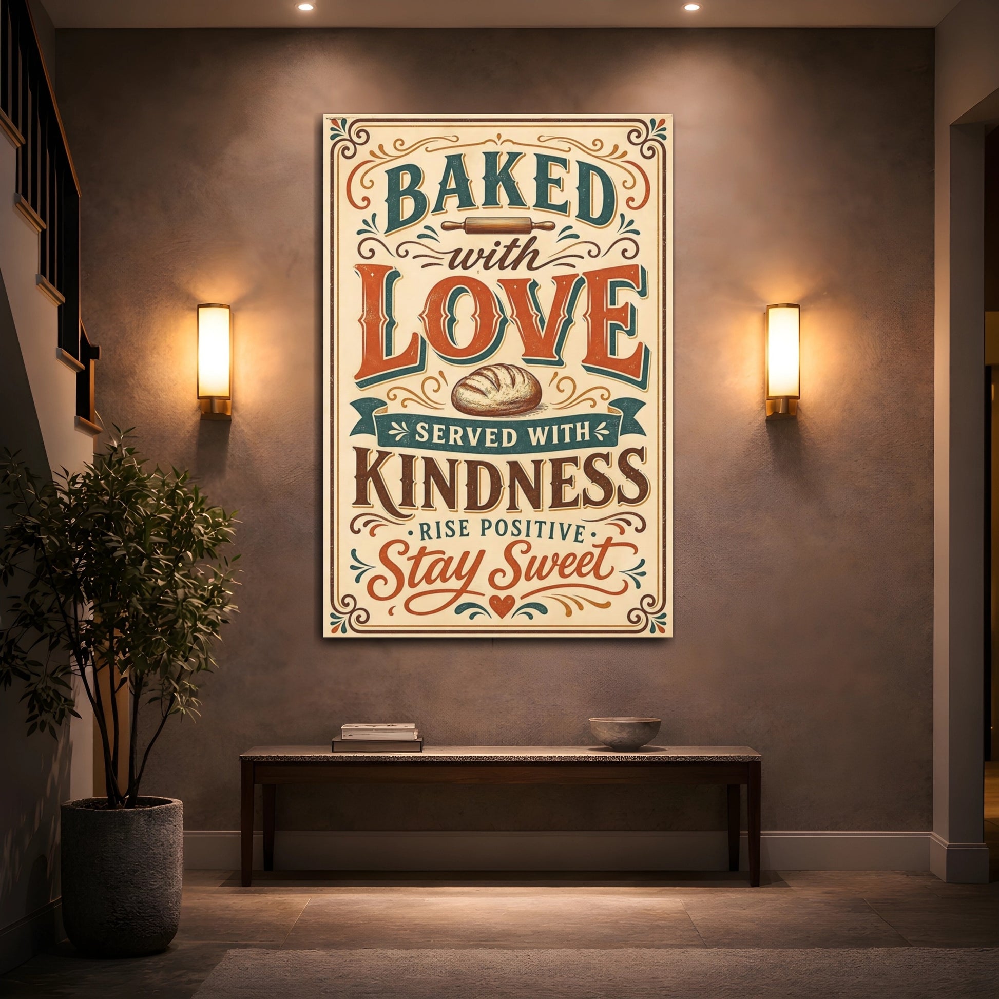 Mockup 2. Vintage Baking Quote Brown And Orange shown as stretched canvas wall art