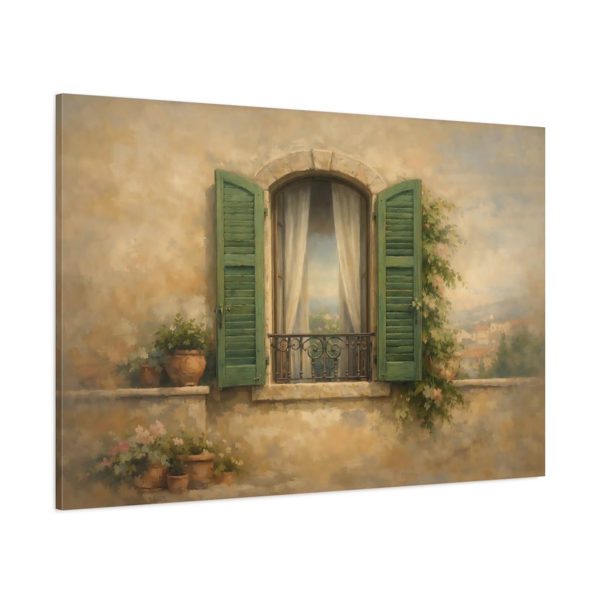 Main Mockup. Vintage Balcony Window Mediterranean Window shown as stretched canvas wall art