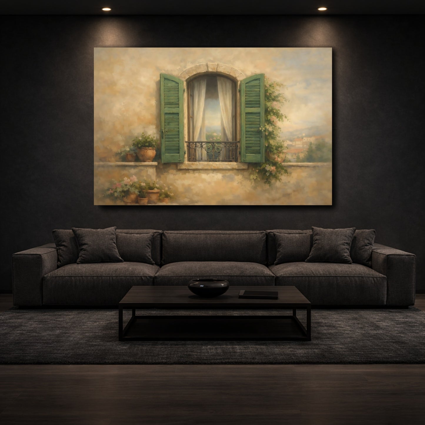 Mockup 2. Vintage Balcony Window Mediterranean Window shown as stretched canvas wall art