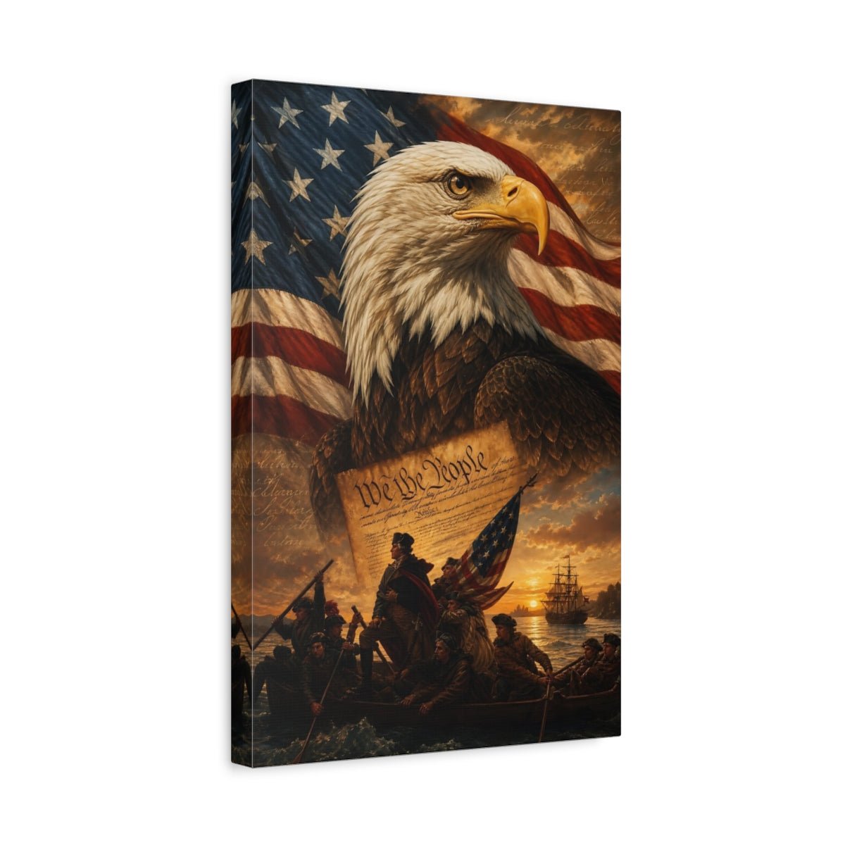 Vintage Bald Eagle Patriotic Flag Canvas Print – Traditional Living Room, Above Sofa - YesArtYes