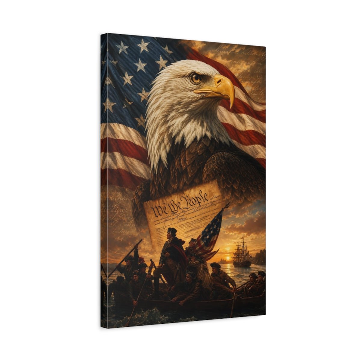 Vintage Bald Eagle Patriotic Flag Canvas Print – Traditional Living Room, Above Sofa - YesArtYes