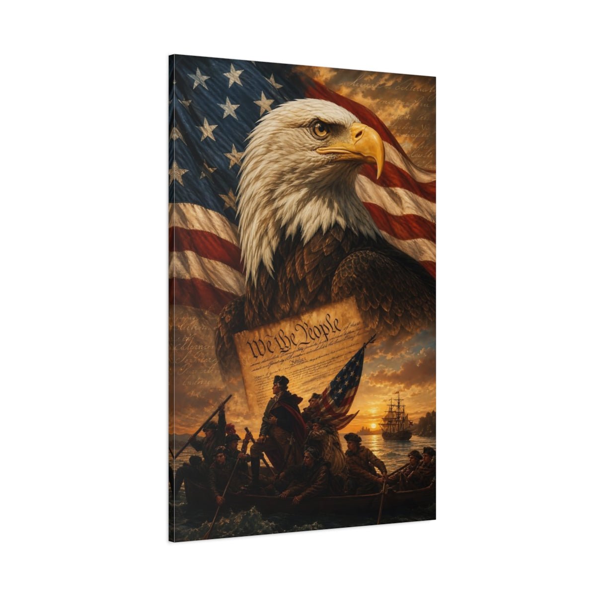 Vintage Bald Eagle Patriotic Flag Canvas Print – Traditional Living Room, Above Sofa - YesArtYes