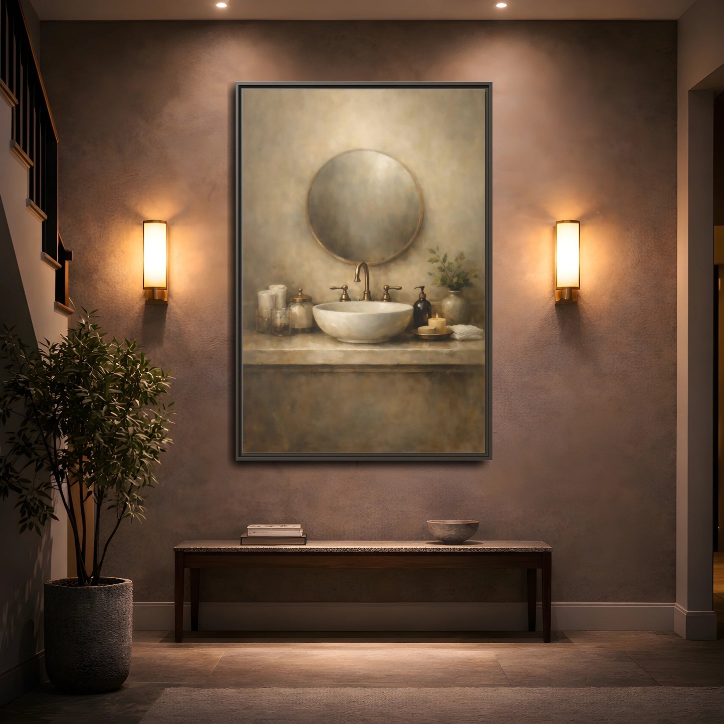 Mockup 4. Vintage Bathroom Sink Warm Bathroom shown as stretched canvas wall art