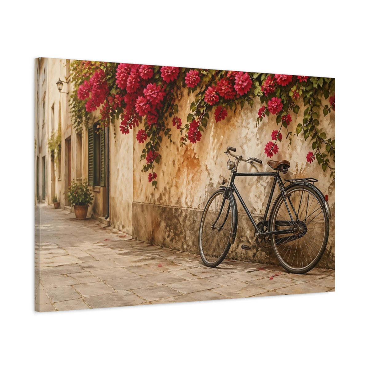 Main Mockup. Vintage Bicycle Beige And Pink shown as stretched canvas wall art