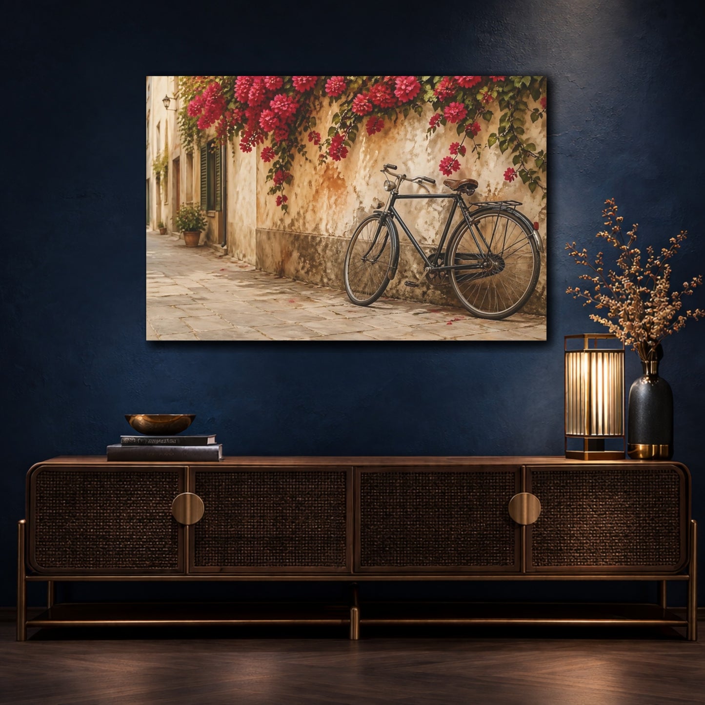 Mockup 4. Vintage Bicycle Beige And Pink shown as stretched canvas wall art
