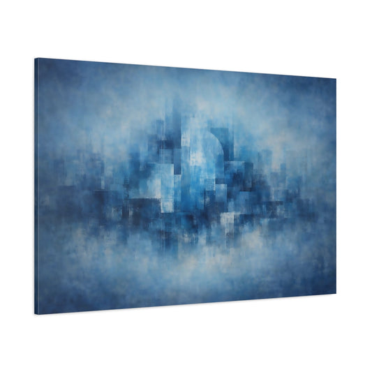 Vintage Blue Urban Abstract shown as stretched canvas wall art