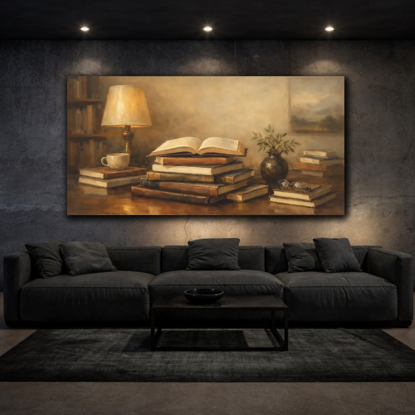 Mockup 2. Vintage Books Brown Books Still Life shown as stretched canvas wall art