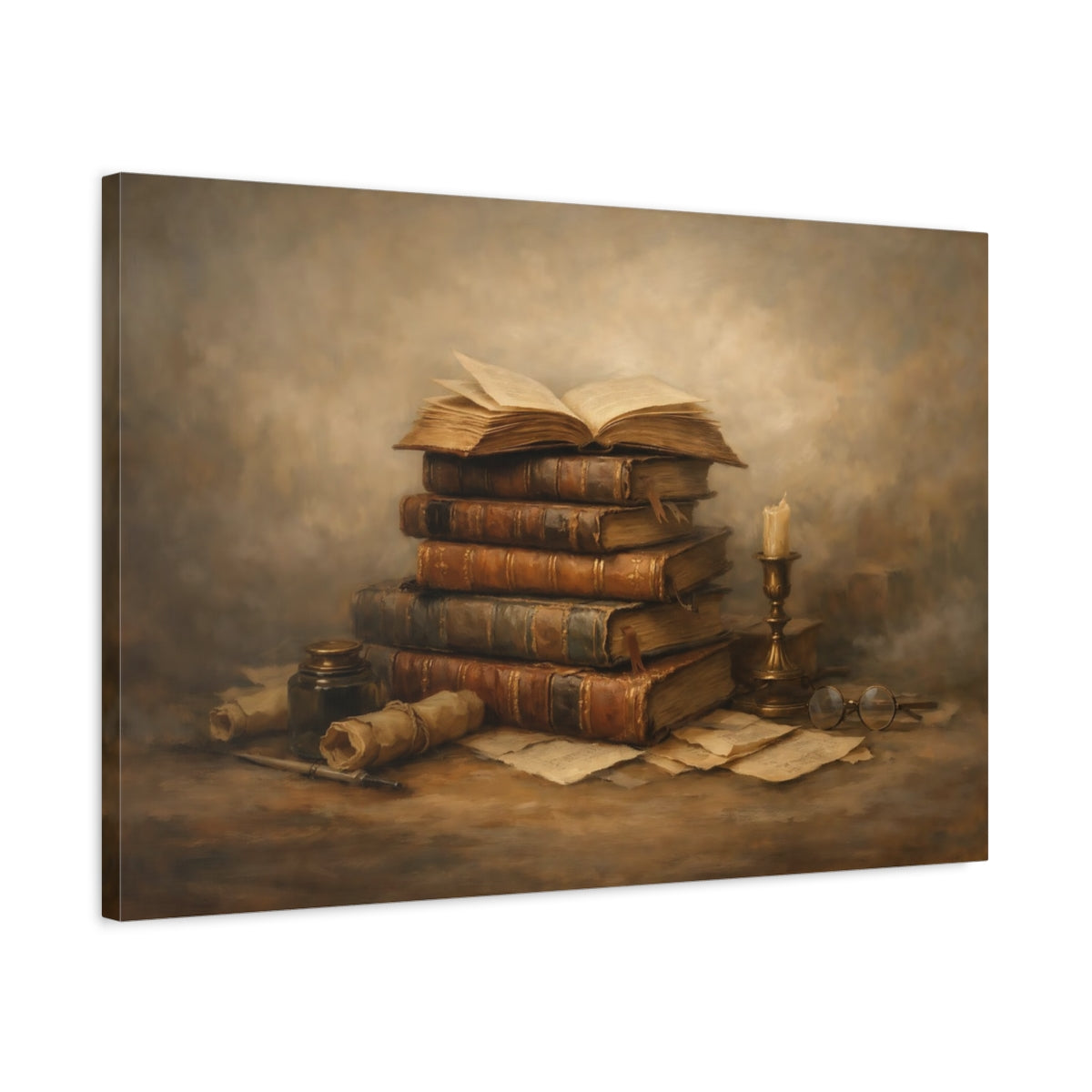 Side Mockup 2. Vintage Vintage Books Vintage Books shown as stretched canvas wall art
