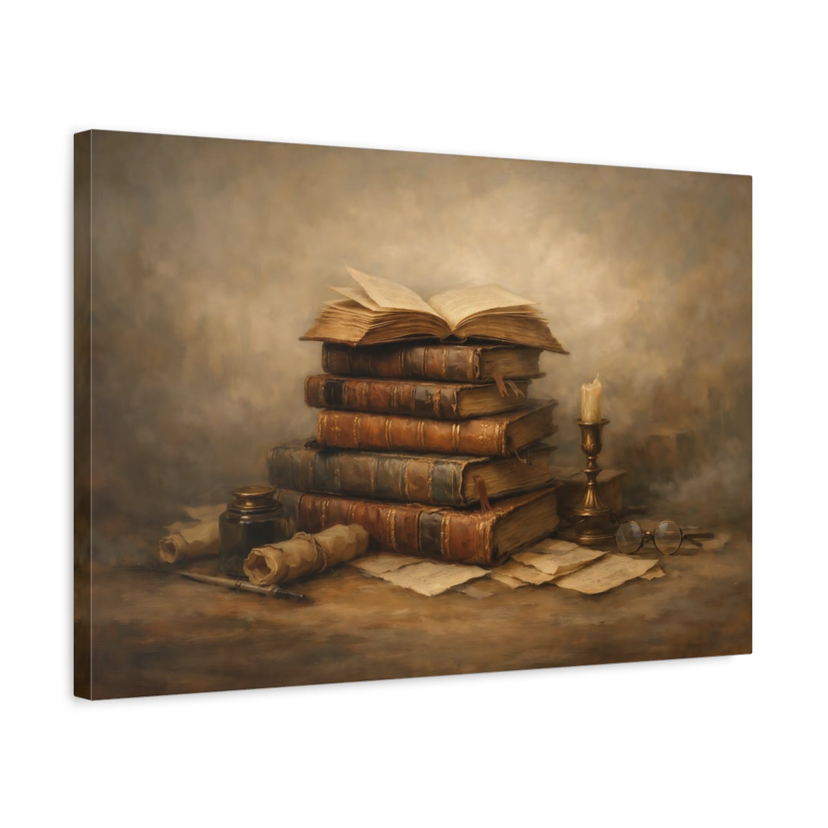 Side Mockup 3. Vintage Vintage Books Vintage Books shown as stretched canvas wall art